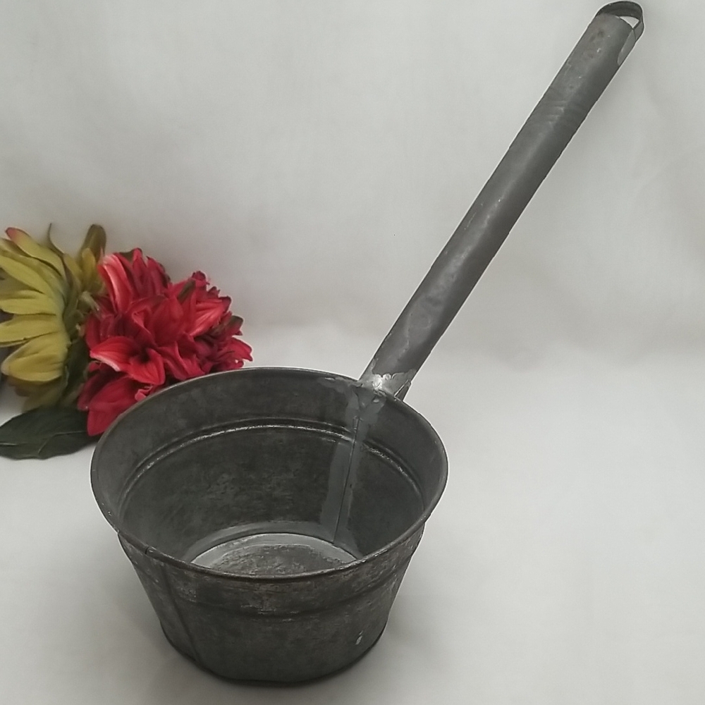 Primative Tin Water Dipper Scoop Ladle